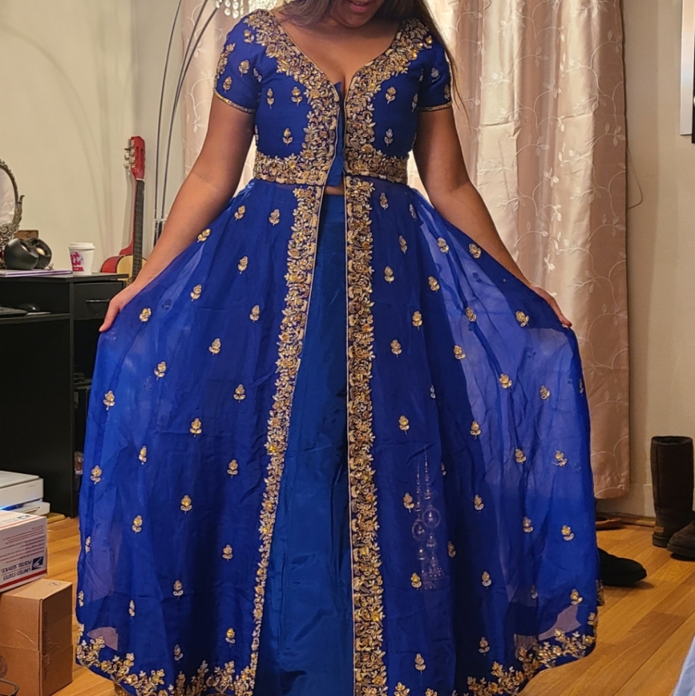 Royal blue jacket lehenga